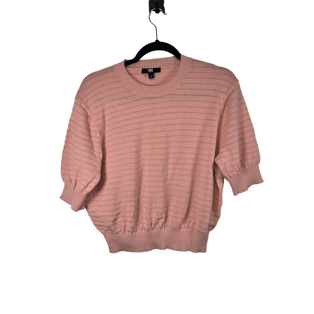 Frye Pink Short Sleeve Knit Sweater Textured Cotton Top Large 110048101